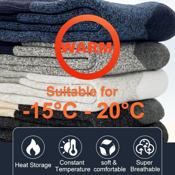 Men's 5 Pairs Thermal Knit Thick Cozy Boot Winter Socks for Hiking Walking - Picture 2 of 6